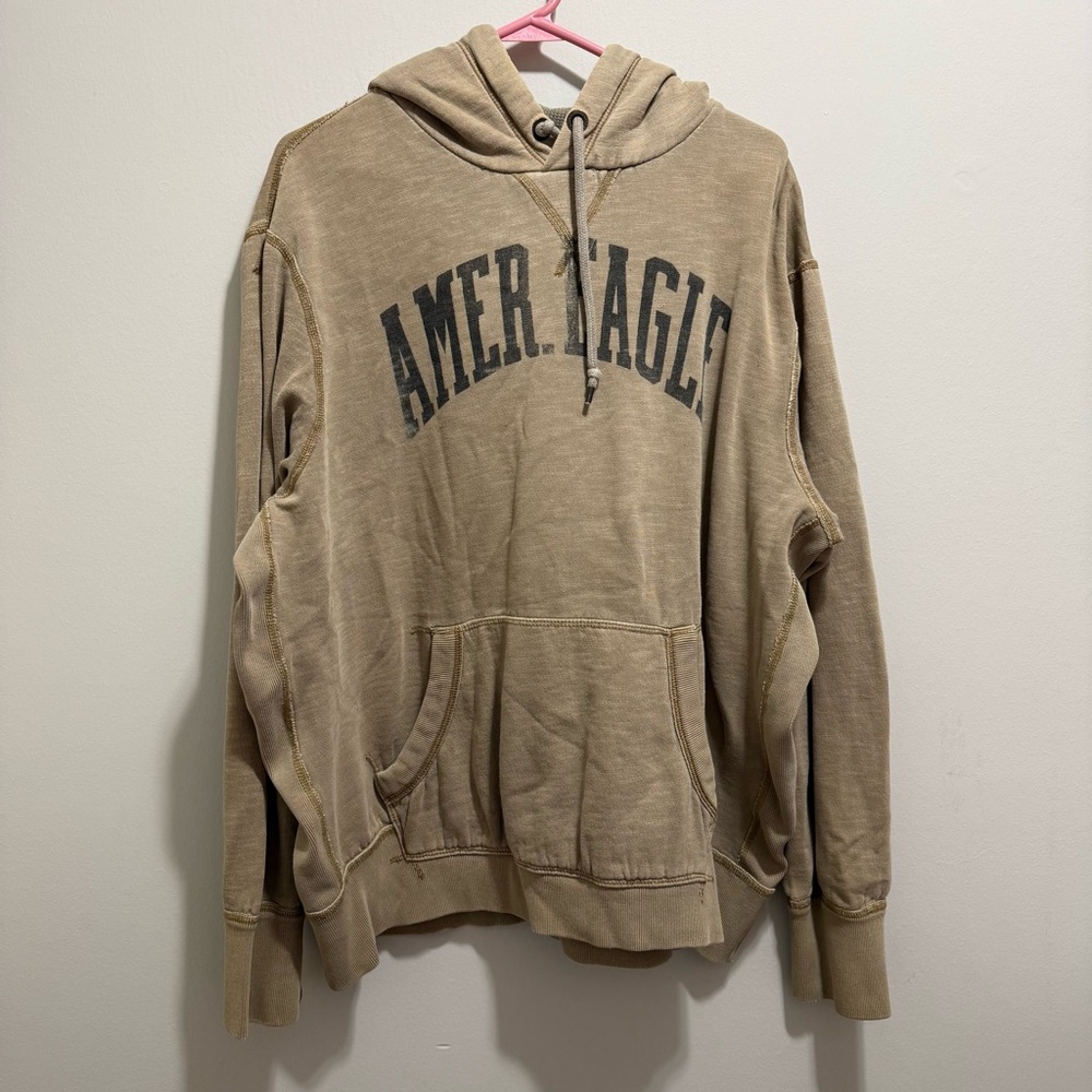 VTG American Eagle Hoodie Mens XXL Brown Thrashed Faded Worn Preppy Skater Y2K